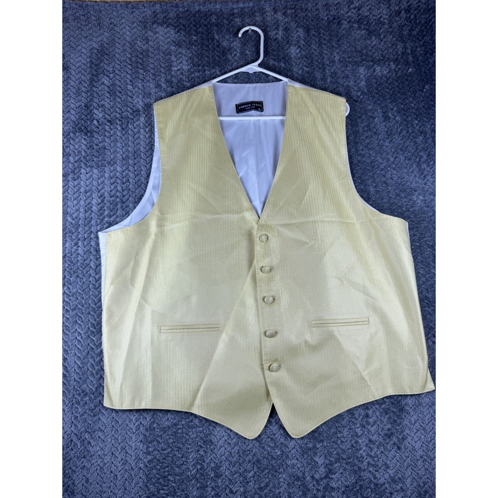 Andrew Fezza Tuxedo Vest Mens XL Gold Jacquard Herringbone Formal Wear USA Made